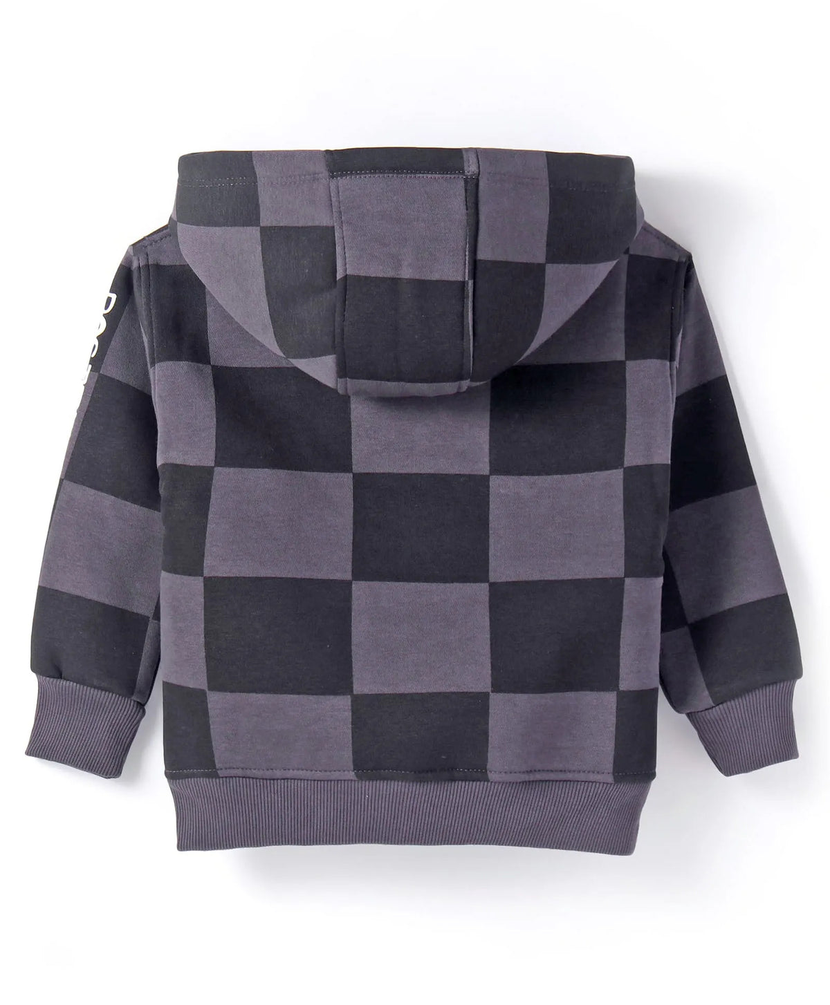 Charcoal Checkered Hoodie with Number Patch & Slogan Print