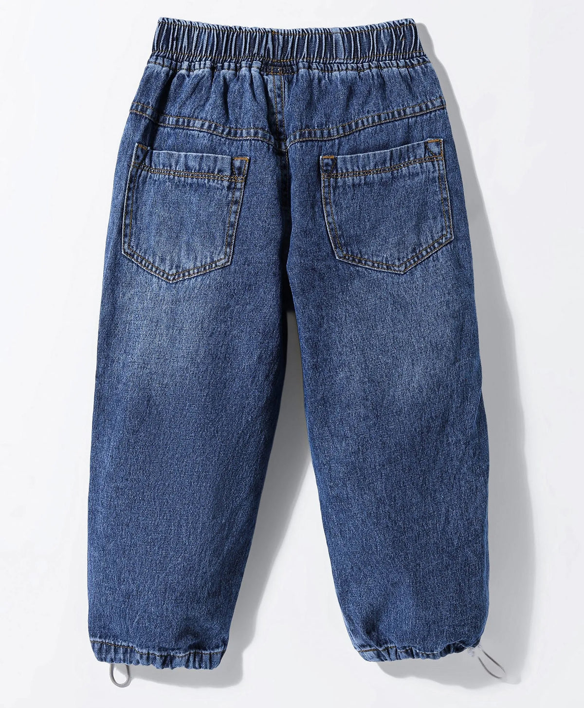 Boys' Dark Blue Washed Denim Cargo Joggers with Drawstring Hem